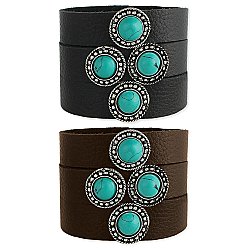 Leather & Turquoise Stone Snap Cuff