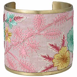 Pastel Pink Floral Embroidered Cuff Bracelet