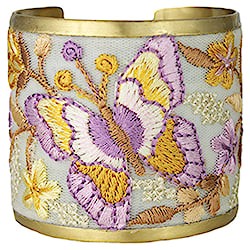 Pastel Butterfly Embroidered Fabric Cuff Bracelet