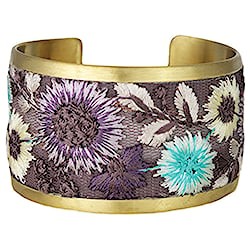 Dark Lilac Flower Embroidered Fabric Cuff Bracelet
