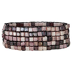 Neutral Tone Square Glass Bead Mosaic Stretch Bracelet