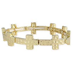 Gold Hammered Crosses Stretch Bracelet