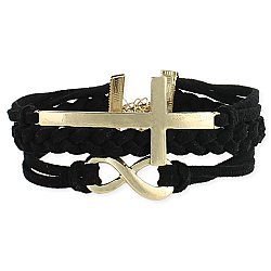 Black Suede Gold Infinity & Cross Bracelet