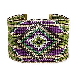 Green & Purple Bead Diamond Cuff Bracelet