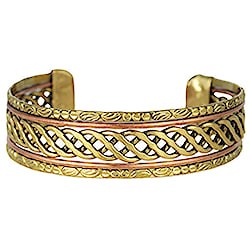 Gold Textured Copper Braided Cuff Bracelet