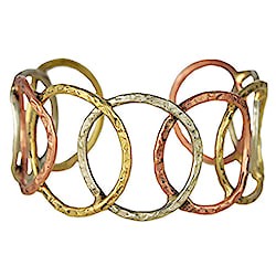 Gold Silver Copper Textured Circles Cuff Bracelet