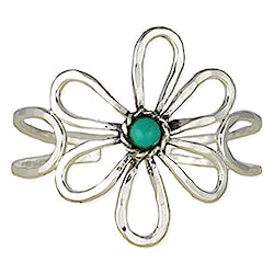 Silver Textured Flower Turquoise Cuff Bracelet