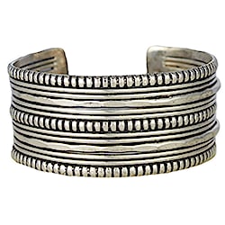 Silver Textures Dots Lines Cuff Bracelet