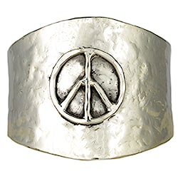 Wide Textured Silver Peace Sign Cuff Bracelet