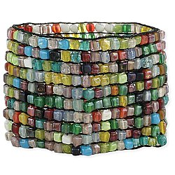 Wide Multi Colored Square Bead Mosaic Bracelet