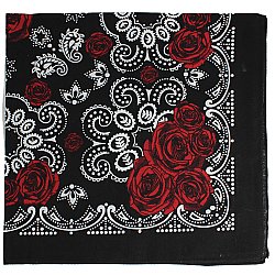 Red Rose Print Black Cotton Bandana