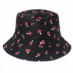 Mushroom Print Black Bucket Hat 
