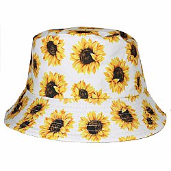 Sunflower Print White Bucket Hat