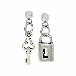 Silver Lock Key Post Earrings
