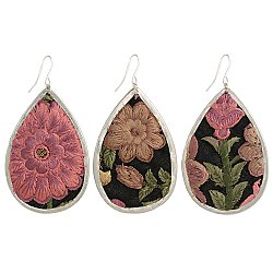 Black & Pink Embroidered Teardrop Earring