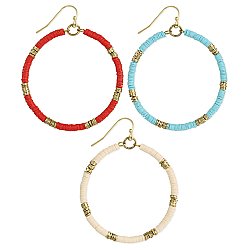 Gold Stripes & Color Sequin Heishi Round Earrings