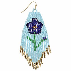 Cottage Blue Seed Bead Flower Earrings