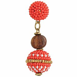 Wood & Beaded Ball Drop Post Earring