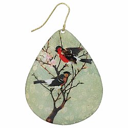 Sweet Sparrows Print Teardrop Earrings