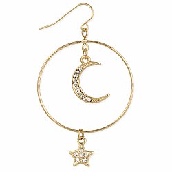 Sparkling Skies Gold Moon & Star Dangle Earring