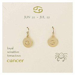 Gold Round Cancer Zodiac Earrings