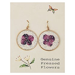 Round Gold Purple Dried Flower Glitter Earrings