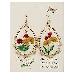 Gold Butterfly Teardrop Dried Flower Earrings