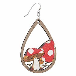 Toadstool Teardrop Wood Mushroom Earrings