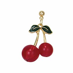 Red Ripe Cherries Post Gold Earrings