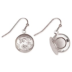 Treasured Keepsake Silver Round Floral Locket Earrings