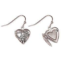 Treasured Keepsake Silver Heart Floral Locket Earrings