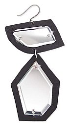 Geometric Black Leather & Mirror Dangle Earring