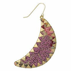 Pink Embroidered Crimped Set Moon Earrings