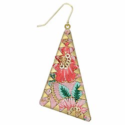 Pink Embroidered Crimped Set Triangle Earrings