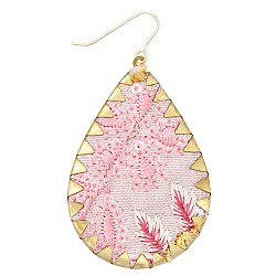 Pastel Pink Floral Embroidered Earrings