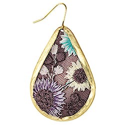 Purple Passions Flower Embroidered Gold Teardrop Earrings