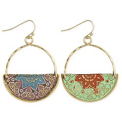 Moroccan Market Enamel Embossed Gold Half Circle Earrings