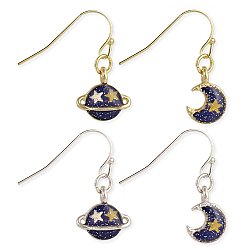 Small Blue Glitter Moon & Planet Earrings