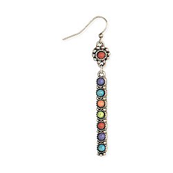 Silver Multi Stone Colorful Bar Dangle Earrings
