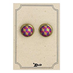 Cubes Print Dome Gold Post Earrings