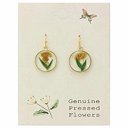 Cottage Yellow Green Dried Flower Round Earrings