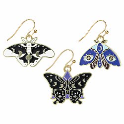 Dark Night Celestial Gold Moth Earrings