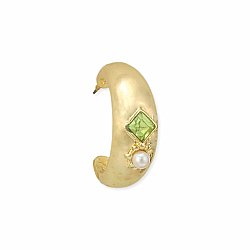 Green Crystal Gold Pearl Hoop Earrings