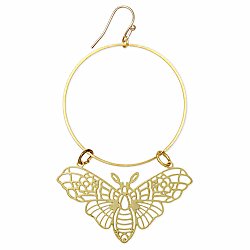 Delicate Moth Gold Circle Earrings