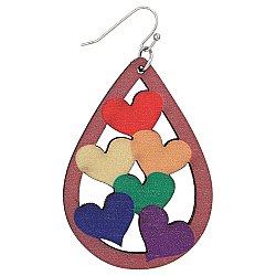 Natural Love Wood Rainbow Hearts Earrings
