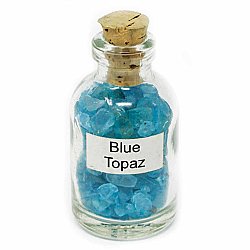 Blue Topaz Stone Chips in Corked Glass Bottle