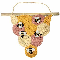 Crochet Knit Bee Honeycomb Wall Hanging