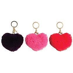 Puff Pom Pom Love Heart Keychain