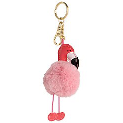 Puff Ball Pom Pom Pink Flamingo Keychain