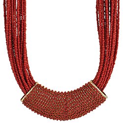 Red Bead & Curved Crystal Bar Necklace